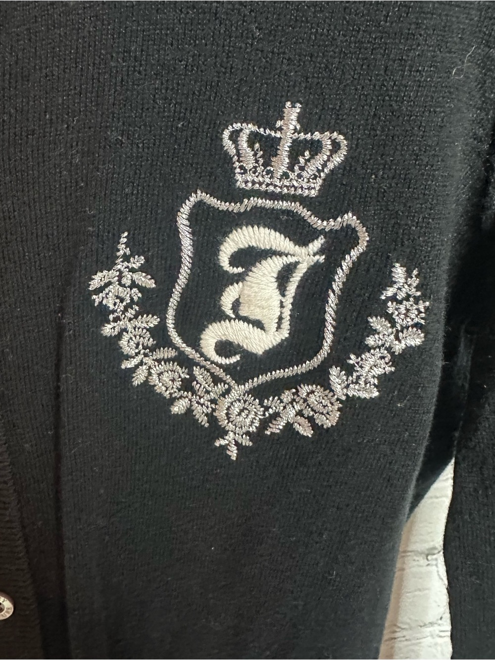 Juicy Couture Black Button-Up Cardigan with Embroidered Crest - Picture 2 of 5